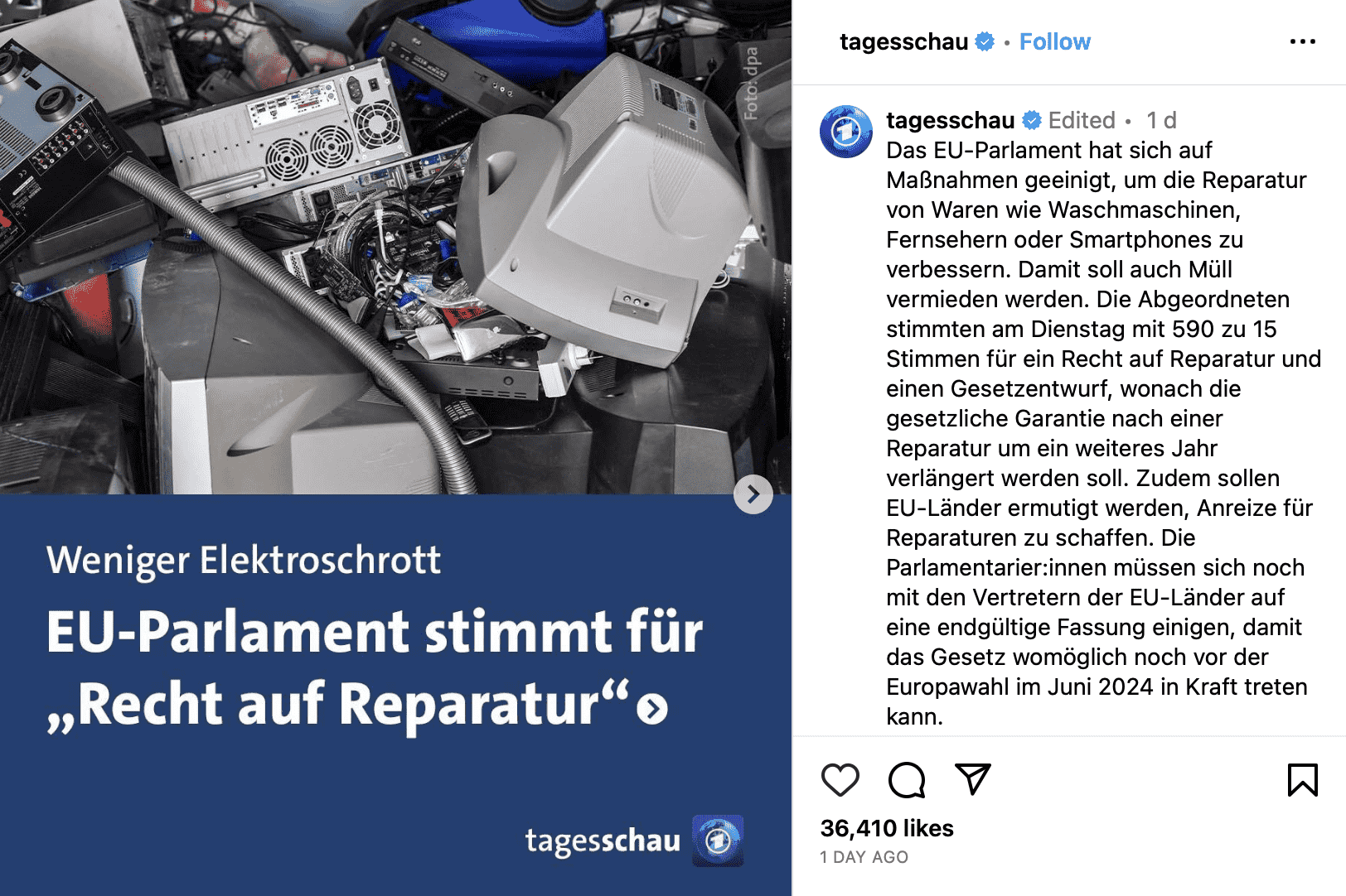 Tagesschau Nachricht über Recht auf Reparatur